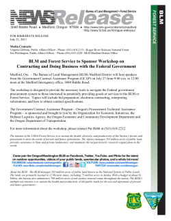 The Bureau of Land Management (BLM) Medford District will host speakers from the Government Contract Assistance Program on June 17.