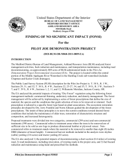 Pilot Joe Demonstration Project Finding of No Significant Impact