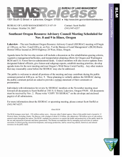 Southeast Oregon Resource Advisory Council Meeting Scheduled for Nov. 8 and 9 in Hines, Oregon