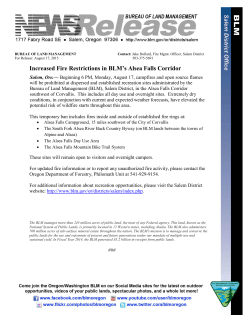 Salem, Ore. - Beginning 6 PM, Monday, August 17, campfires and open source flames will be prohibited at dispersed and established recreation sites administrated by the Bureau of Land Management (BLM), Salem District, in the Alsea Falls Corridor southwest of Corvallis. This includes all day use and overnight sites. Extremely dry conditions, in conjunction with current and expected weather forecasts, have elevated the potential risk of wildfire starts throughout this area.