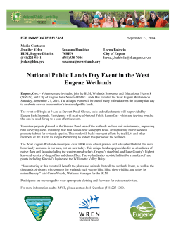 Volunteers are invited to join the BLM, Wetlands Resources and Educational Network (WREN), and City of Eugene for a National Public Lands Day event in the West Eugene Wetlands on Saturday, September 27, 2014. The all-ages event will be one of many offered across the country that day to celebrate service in our nation's treasured public lands.