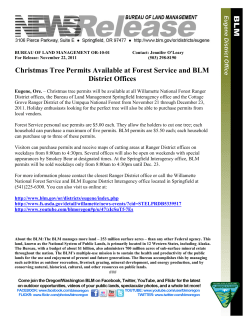 Christmas tree permits can be purchased from Forest Service and BLM Eugene area offices weekdays from 8:00am to 4:30pm. Permits are available from November 21 through December 23. Forest Service permits are $5.00 and BLM permits are $5.50.