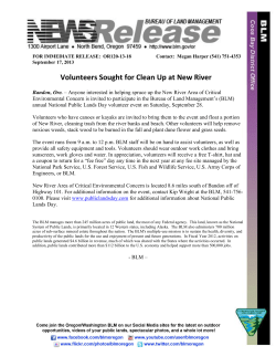 Anyone interested in helping spruce up the New River Area of Critical Environmental Concern is invited to participate in the Bureau of Land Management's (BLM) annual National Public Lands Day volunteer event on Saturday, September 28.