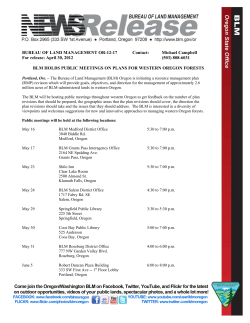 The Bureau of Land Management (BLM) Oregon is initiating a resource management plan (RMP) revision which will provide goals, objectives, and direction for the management of approximately 2.6 million acres of BLM-administered lands in western Oregon. The BLM will be hosting public meetings throughout western Oregon to get feedback on the number of plan revisions that should be prepared, the geographic areas that the plan revisions should cover, the direction the plan revisions should take and the issues that they should address. The BLM is interested in a diversity of viewpoints and welcomes suggestions for new and innovative approaches to managing western Oregon forests.
