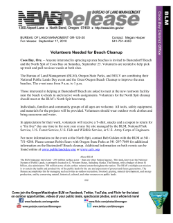 Anyone interested in sprucing up area beaches is invited to Bastendorff Beach and the North Spit of Coos Bay on Saturday, September 25. Volunteers are needed to help pick up trash and pull noxious weeds at both sites.