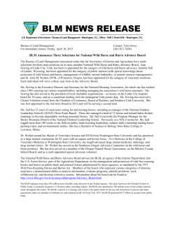 The Bureau of Land Management announced today that the Secretaries of Interior and Agriculture have made selections for three open positions on its nine-member National Wild Horse and Burro Advisory Board. June Sewing of Cedar City, Utah, has been re-appointed for the category of wild horse and burro advocacy; Jennifer Sall of Lander, Wyoming, has been appointed for the category of public interest (with special knowledge about protection of wild horses and burros, management of wildlife, animal husbandry, or natural resource management); and Dr. Julie M. Weikel, DVM, of Princeton, Oregon, has been appointed for the category of veterinary medicine. Each individual will serve a three-year term on the Advisory Board.