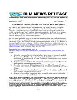 The Bureau of Land Management today announced updates to its tentative fall-winter schedule for gathering wild horses and burros from overpopulated herds on drought-stricken Western public rangelands. Changes from the previous gather schedule reflect a re-prioritizing of gathers based on drought and, in some cases, animal conditions that have been affected by diminishing forage and water across the West. The gathers and removals are needed to bring herd sizes into balance with other rangeland resources and uses, as required by Federal law.