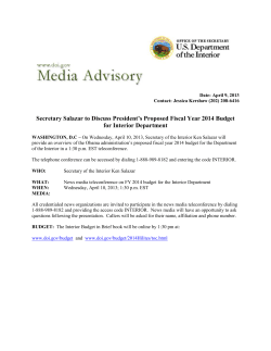 On Wednesday, April 10, 2013, Secretary of the Interior Ken Salazar will provide an overview of the Obama administration's proposed fiscal year 2014 budget for the Department of the Interior in a 1:30 p.m. EST teleconference.