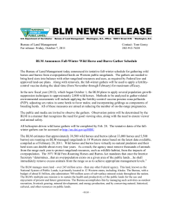 The Bureau of Land Management today announced its tentative fall-winter schedule for gathering wild horses and burros from overpopulated herds on Western public rangelands. The gathers are needed to bring herd sizes into balance with other rangeland resources and uses, as required by Federal law and approved land-use plans. Along with removals, the fall-winter gathers will be used to apply a fertility- control vaccine during the ideal time (from November through February) for maximum efficacy.