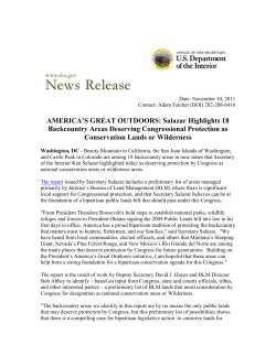 Devil's Staircase in Oregon, the San Juan Islands of Washington, and Castle Peak in Colorado are among 18 backcountry areas in nine states that Secretary of the Interior Ken Salazar highlighted today as deserving protection by Congress as national conservation areas or wilderness areas.