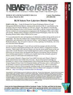 Today Ed Shepard, the Oregon/Washington Bureau of Land Management (BLM) State Director, announced the selection of Ms. E. Lynn Burkett as the incoming Lakeview District Manager in Lakeview, Oregon. Ms. Burkett is currently the Field Station Manager for the Lower Potomac Field Office, in BLM's Eastern States Office. She has worked in several management assignments in the Washington Office and in Idaho and Arizona. Burkett will be returning to the BLM Oregon/Washington, where she was the Roseburg District Public Affairs Officer for five years.