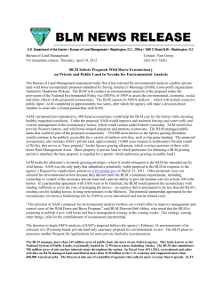 The Bureau of Land Management announced today that it has selected for environmental analysis a public-private land wild horse ecosanctuary proposal submitted by Saving America's Mustangs (SAM), a non-profit organization formed by Madeleine Pickens. The BLM will conduct an environmental analysis of the proposal under the provisions of the National Environmental Policy Act (NEPA) of 1969 to assess the environmental, economic, social, and other effects of the proposed ecosanctuary. The BLM expects its NEPA analysis - which will include extensive public input - to be completed in approximately two years, after which the agency will make a decision about whether to enter into a formal partnership with SAM.