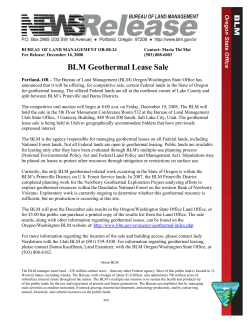 The BLM Oregon/Washington State Office will be offering geothermal leasing for competitive sale. The offered Federal lands are all in the northeast corner of Lake County, Oregon. The competitive auction will begin at 8:00 a.m. December 19, 2008 at the BLM Utah State Office, 3 Gateway Building, 440 West 200 South, Salt Lake City, Utah.