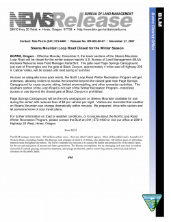 Steens Mountain Loop Road Closed for the Winter Season