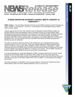 Steens Mountain Advisory Council Meets January 31, February 1