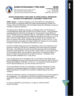 Annual Fire Refresher For Emergency Equipment Operators Set for May 12