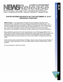 Hunter Information Booth Set for September 27, 28 at Erickson s Thriftway in Hines