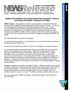 Nomination Period for Steens Mountain Advisory Council Positions Extended Through October