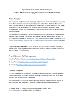 Expression of interest: MSc Thesis Project - Analyses of Biomarkers for Supply Chain Optimisation in the Meat Industry