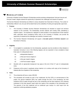 University of Waikato Summer Research Scholarship Regulations