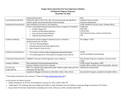 OSU First Year Experience Initiative Fall 2013 Quarter Progress Summary