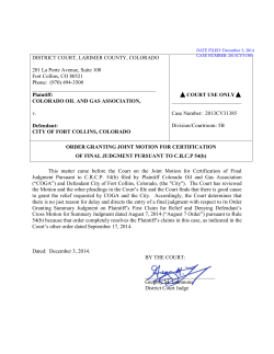 47 Order Granting Joint Motion for Certification of Final Judgment Pursuant to C.R.C.P