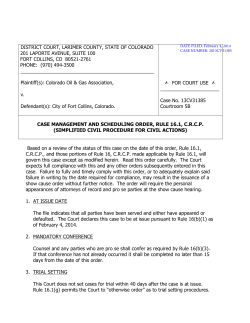 09 Case Management and Scheduling Order Rule 161 CCRP