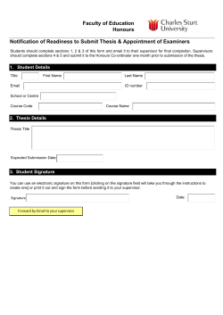 Notification of Readiness to Submit Thesis Appointment of Examiners