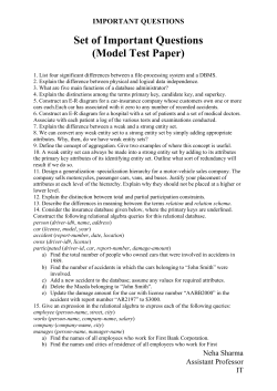 Database Management System - Set of Important Questions