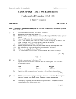 Fundamentals of Computing (ETCS 111) - Sample Paper for B Tech 1st Semester by Dr Shafiq ul Abidin - HoD - IT