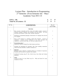 INTRODUCTION TO PROGRAMMING - LECTURE PLAN FOR ETCS-128