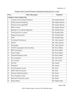 Details of the research Projects undertaken during the last 3 year