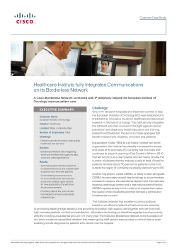 Download PDF: European Institute of Oncology Integrates Communications on its Borderless Network