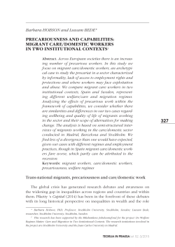 'Precariousness and Capabilities: Migrant Care/Domestic Workers in Two Institutional Contexts.'