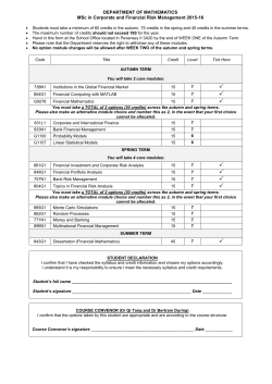 MSc Corporate and Financial Risk Management Module Options Form [PDF 97.79KB]