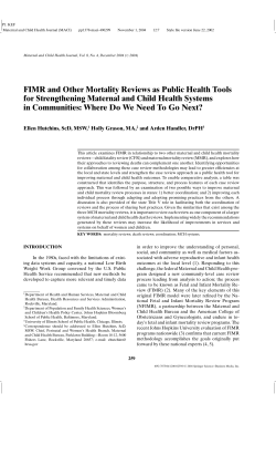 FIMR and Other Mortality Reviews as Public Health Tools for Strengthening Maternal and Child Health Systems in Communities: Where Do We Need to Go Next?