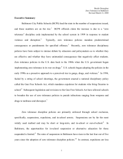 The Impact of Zero Tolerance School Discipline Policies in Baltimore City