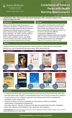 Compliance of tobacco packs with health warning requirements