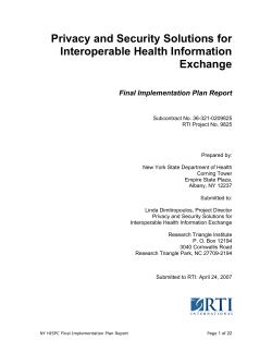 Final Implementation Plan Report - Privacy and Security Solutions for Interoperable Health Information Exchange