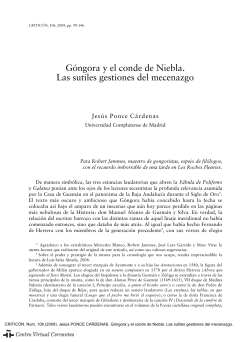 Jes s Ponce C rdenas: G ngora y el conde de Niebla. Las sutiles gestiones del mecenazgo , Critic n , 106 (2009), pp. 99-146.