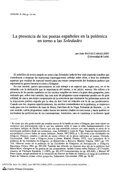Juan Matas Caballero: La presencia de los poetas espa oles en la pol mica en torno a las Soledades , Critic n , 55 (1992), pp. 131-140.