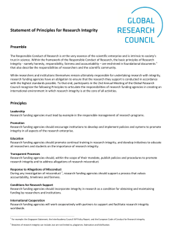 1-page set of principles concerning research integrity
