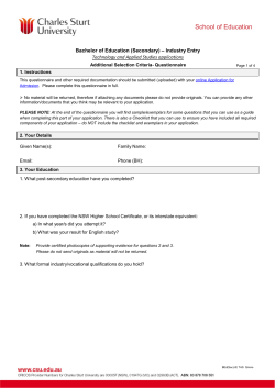 Additional Selection Criteria Questionnaire