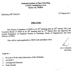Delegation of Financial Powers to Chairman, Heads of Departments and other Officers of NIOS (296 KB)