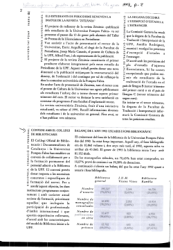 Biblioteca: formaci de personal: conveni amb el Col legi de Bibliotecaris , Balan de l'any 1992: usuari i fons bibliogr fic