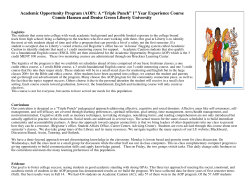 PA-141 Academic Opportunity Program (AOP): A Triple Punch 1st Year Experience Course Connie Hansen and Denise Green Liberty University