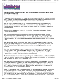 Five Year Legal Debate Over Sea Lion