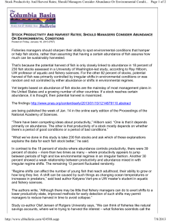 Stock Productivity And Harvest Rates