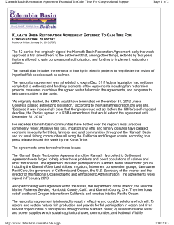 Klamath Basin Restoration Agreement Extended