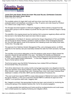 Judge Explains Sandy River Hatchery Release Ruling